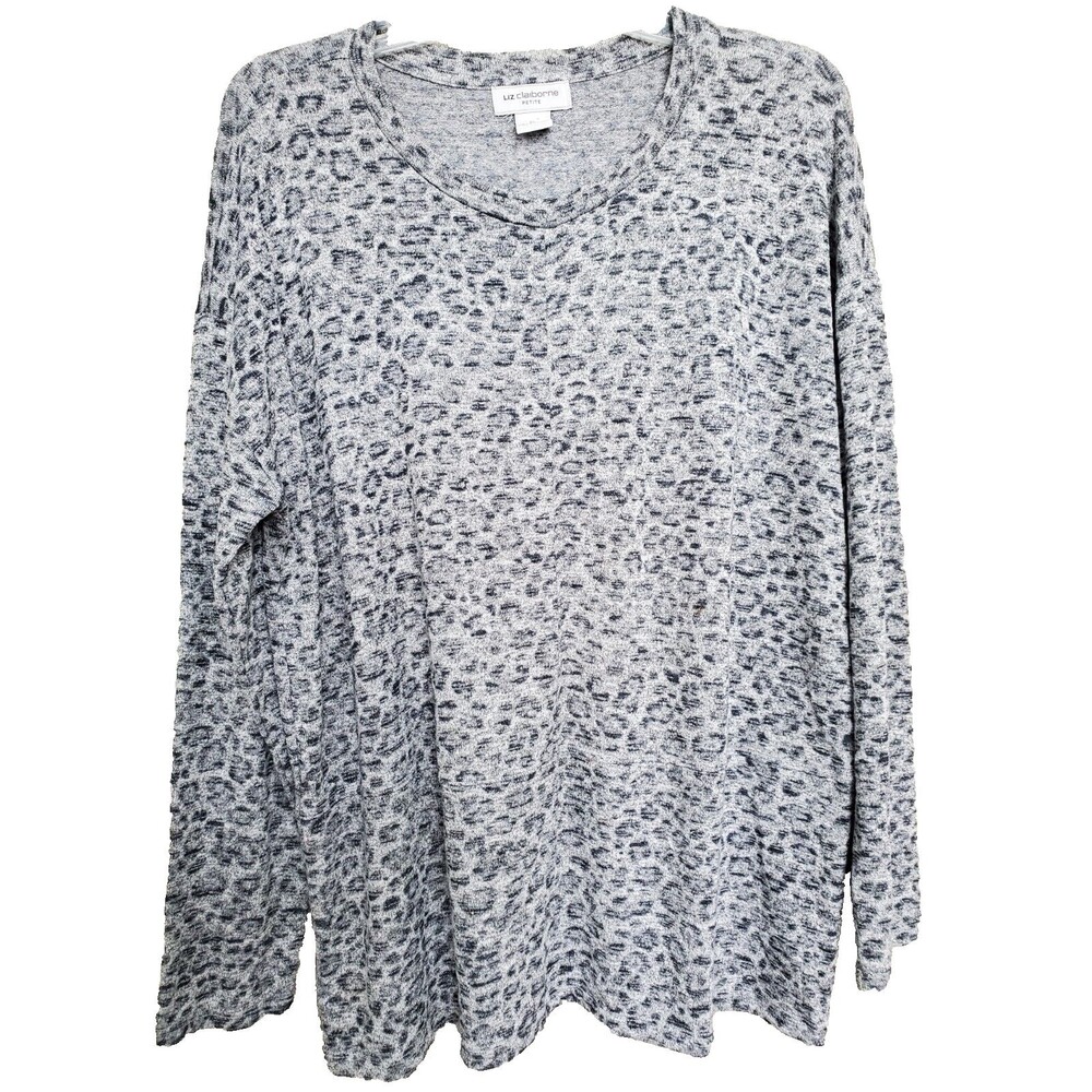 Liz Claiborne Petite Animal Print Long Sleeve Pullover Sweater Size LP